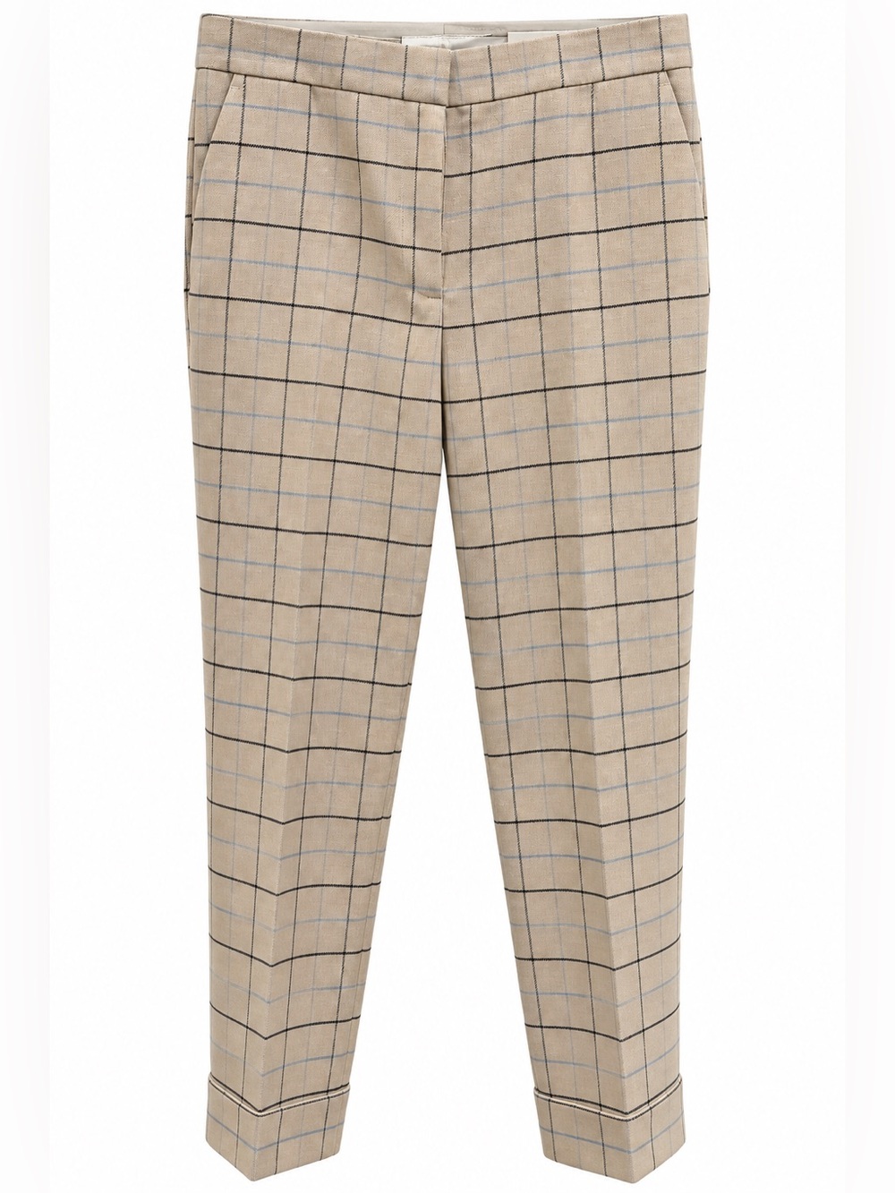 Ann Taylor Beige Plaid Dress Pants with Light Blue Windowpane